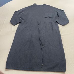 POL Justine Sweater Dress Work Week Size Large Blue Drawstring Waist 3/4 Sleeves